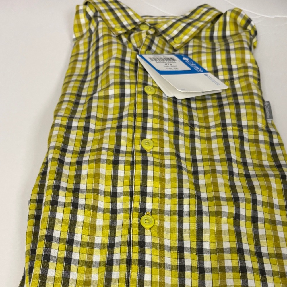 Columbia long sleeve button down yellow check shirt